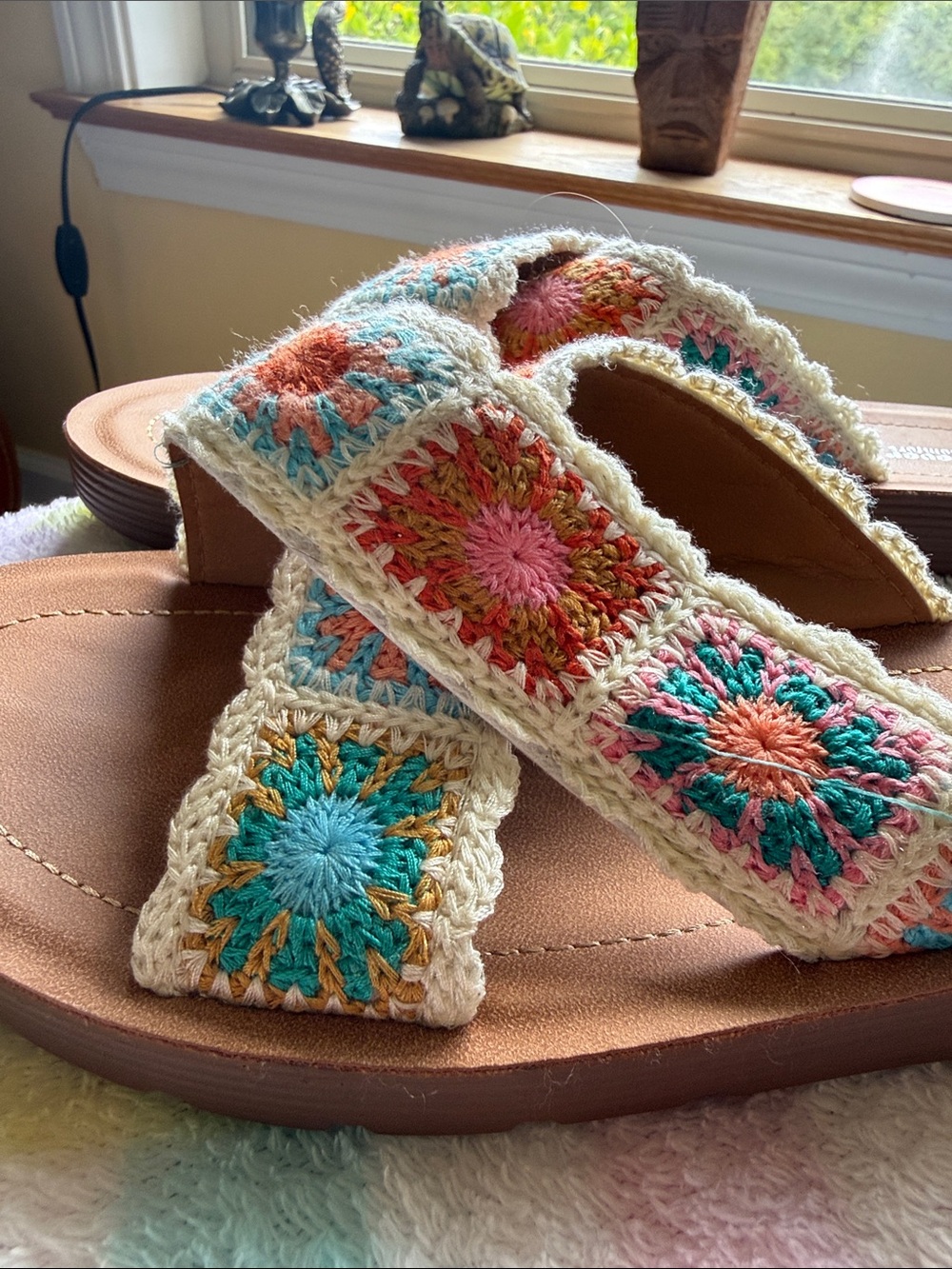 Crochet-Trim Slide Sandals in Multicolor - NWOB Forever Comfort - Picture 8 of 9